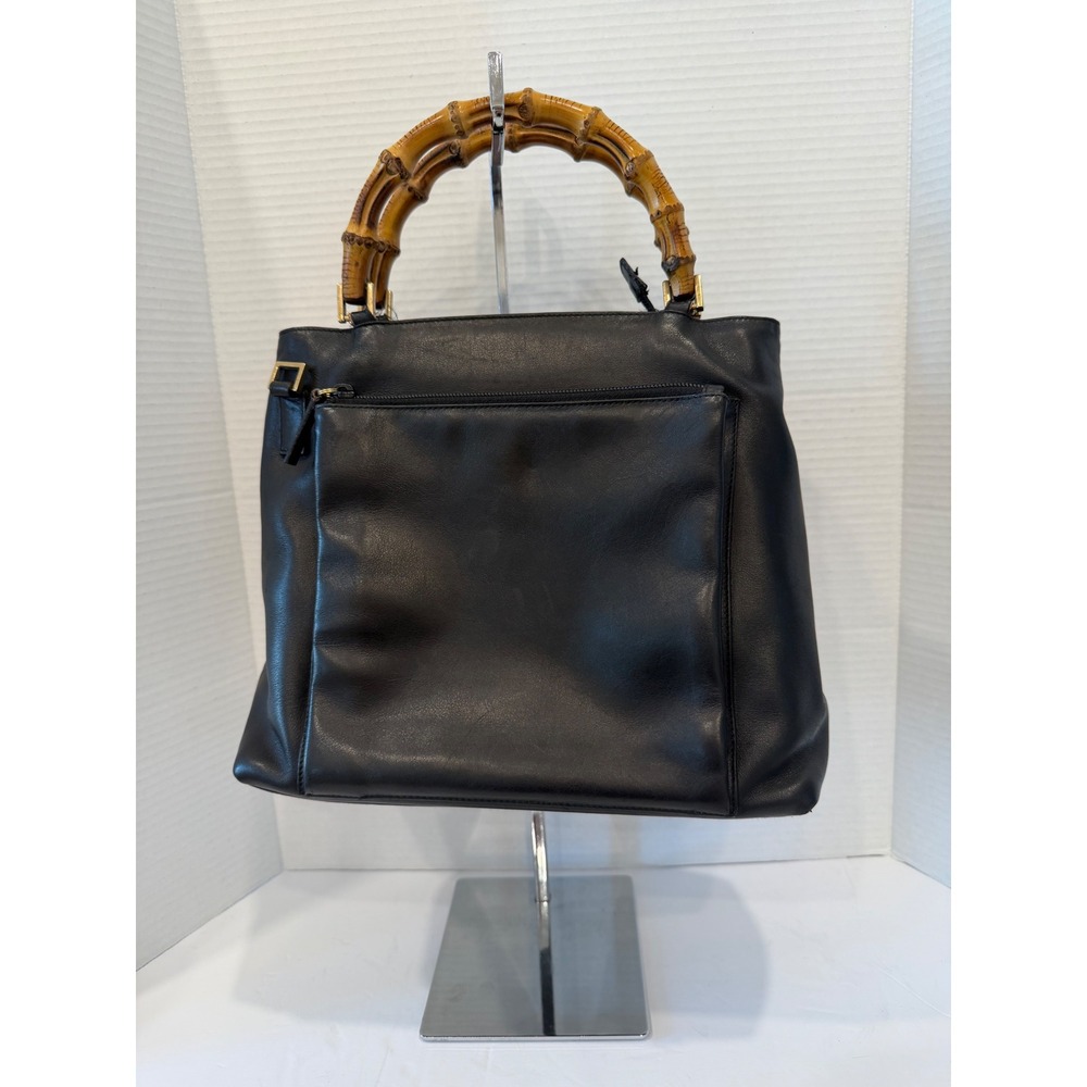 Vintage Gucci Medium Bamboo‎ Handle Black Supple Leather Handbag Tote Purse